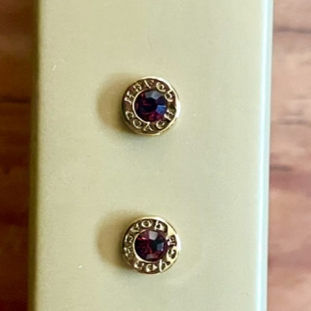 Coach Open Circle Red + Gold Earrings - Picture 2 of 4